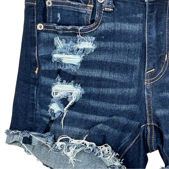 American Eagle 360 Super Stretch Hi-Rise Shortie 4X Denim Jean Shorts Distressed - Picture 3 of 11